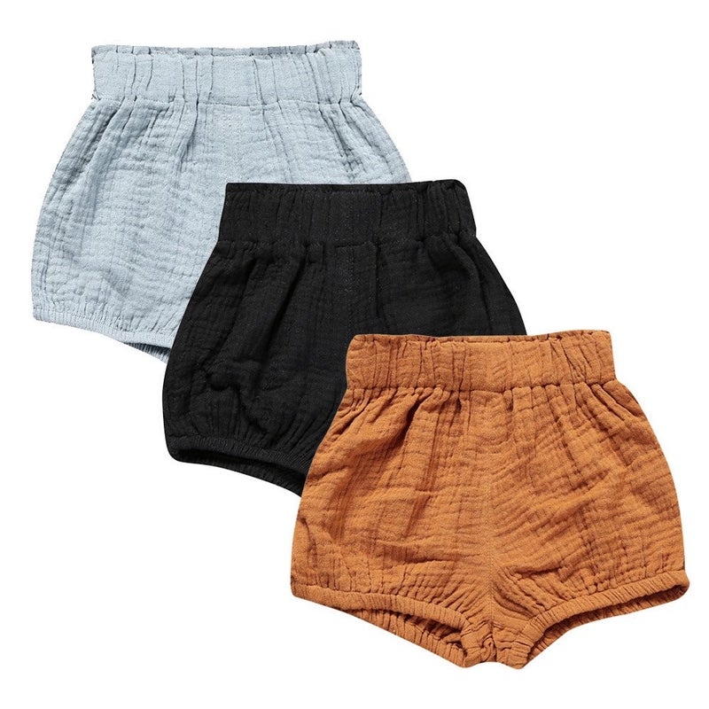 MYGBCPJS Baby Girls Boys 3 Pack Cotton Linen Blend Cute Bloomer Shorts Loose Harem Shorts - Image 1
